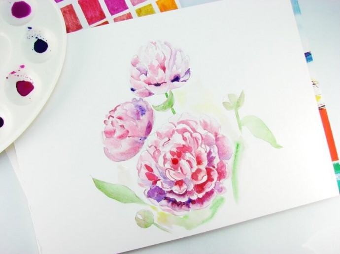 Рисуем пионы акварелью