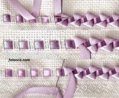 Вышивка лентами на полотенцах