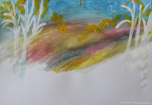Рисуем гуашью в смешанной технике "Сказки осеннего леса"