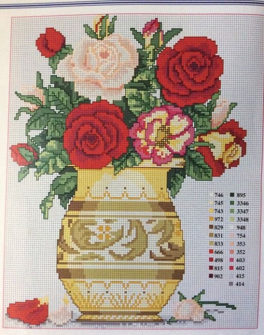 Вышиваем красивые букеты в вазах