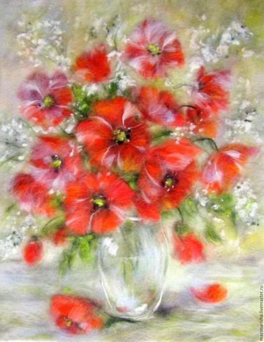 Весенние цветы в технике шерстяной акварели: идеи для творчества