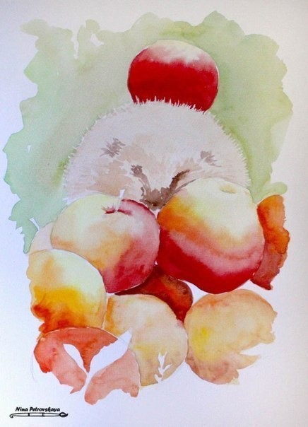Рисуем ёжика с яблоками