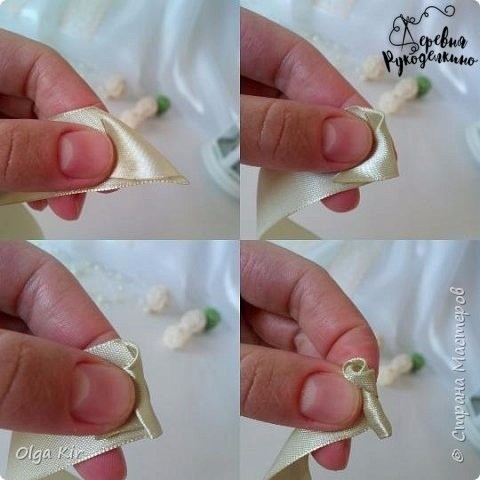 Розы из атласных лент