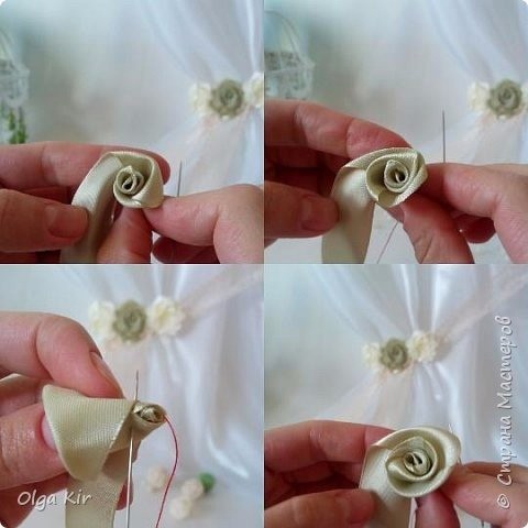 Розы из атласных лент