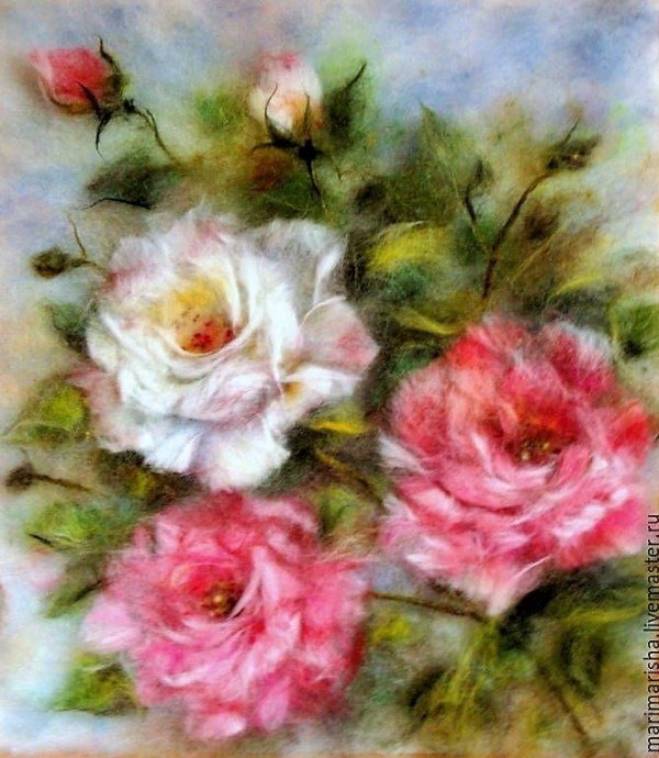 Шерстяная акварель: розы крупным планом
