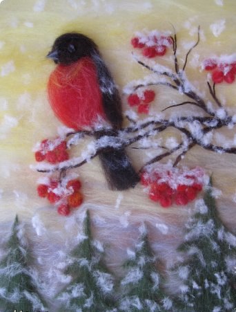 Снегири в технике шерстяной акварели: вдохновляющие идеи