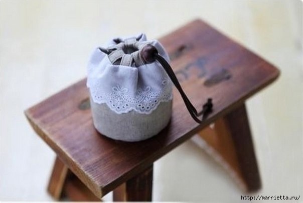 Льняной мешочек с кружевом: мастер-класс