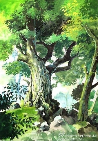 Урок рисования акварелью: старое мощное дерево