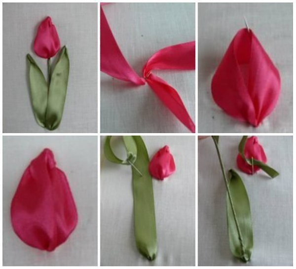 Вышиваем лентами тюльпаны