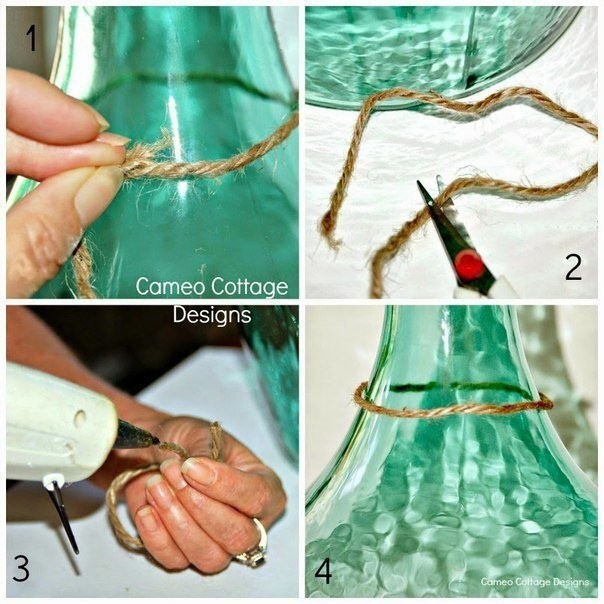 Декорирование бутылки веревкой