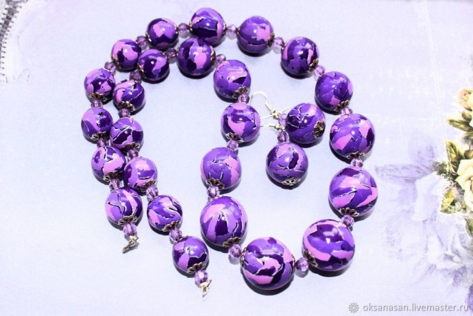 Бусы из полимерной глины в технике "Акварель"