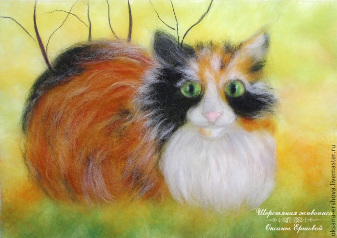 Картина из шерсти "Кот"