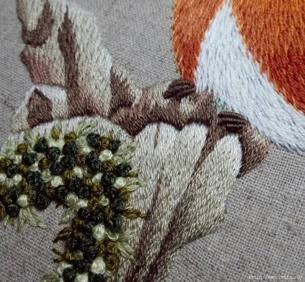 Вышиваем гладью птичку