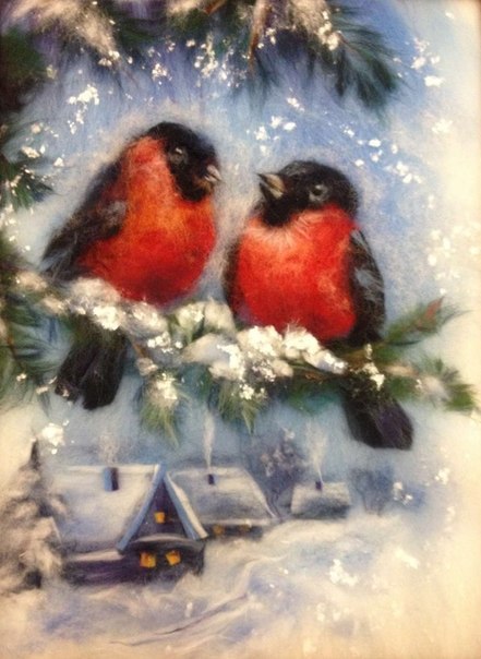 Снегири в технике шерстяной акварели: вдохновляющие идеи