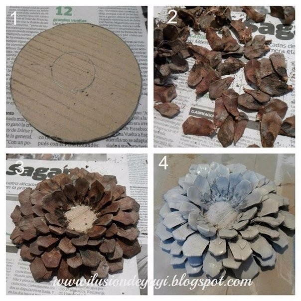 Веночек из шишек со снегирем