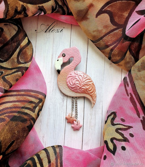 Брошь "Розовый фламинго"