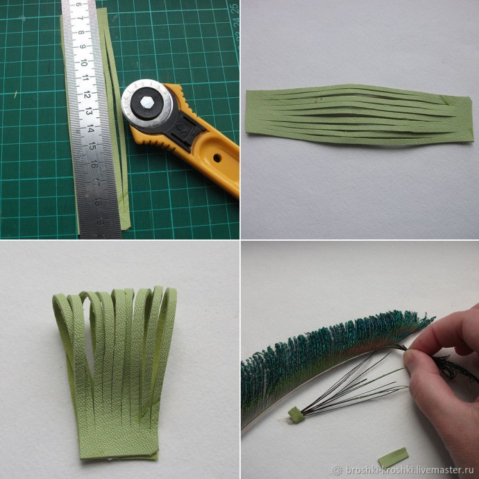 Кожаная брошь с крокусами