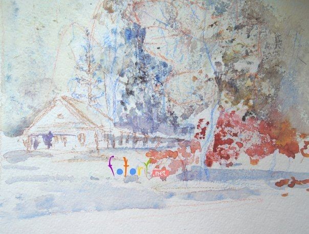 ​Рисуем зимний домик