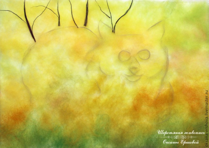 Картина из шерсти "Кот"