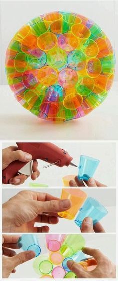 Невероятно: красивейший абажур из разноцветных пластиковых стаканчиков!