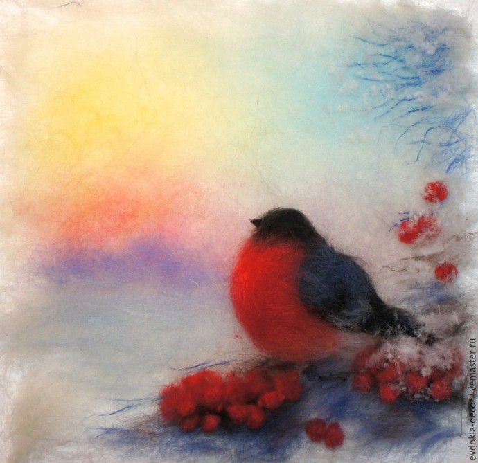 Снегирь в технике шерстяной акварели Снегирь в технике шерстяной акварели