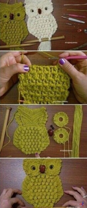 ​Вязанные панно-совушки