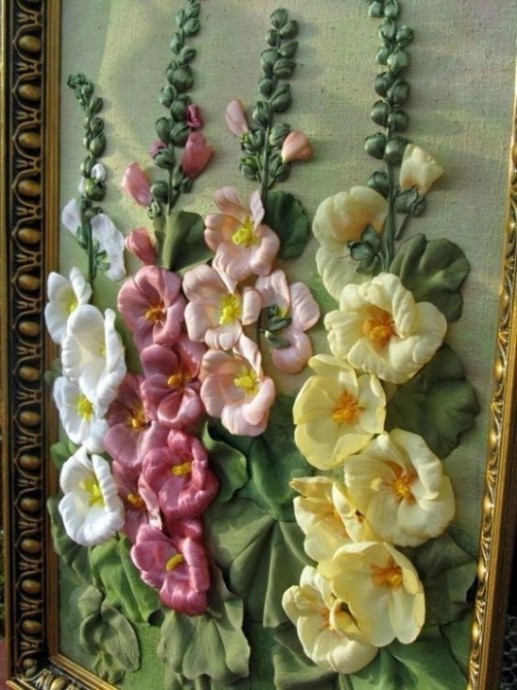 Красивая и нежная вышивка лентами