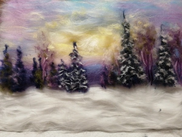 Шерстяная акварель "Зимний вечер"