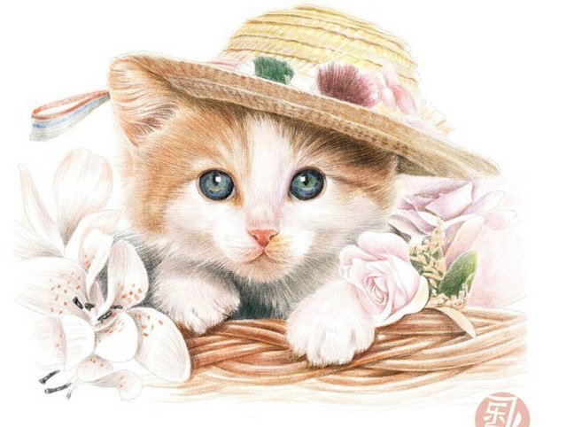Рисуем очаровательную кошечку в шляпе