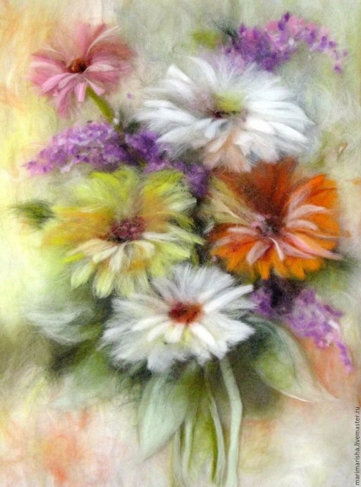 ​Цветы в технике шерстяной акварели: творческие идеи