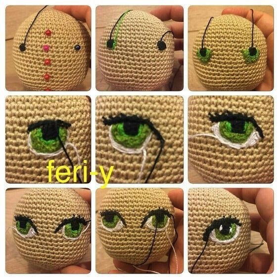 Оформление красивых глазок для вязаных кукол
