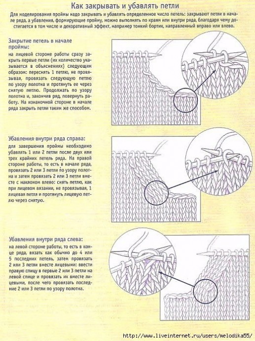 ​Учимся убавлять и закрывать петли проймы