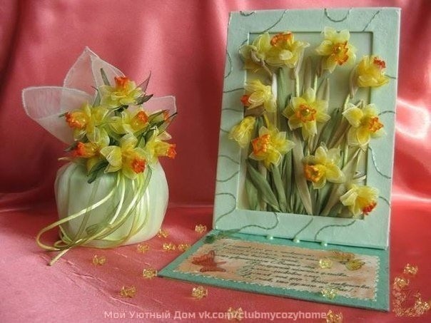 Нарциссы из лент: мастер-класс