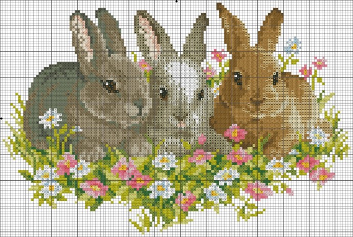 Вышиваем семейство зайчат