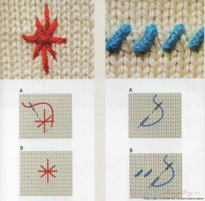 Милая вышивка на трикотаже