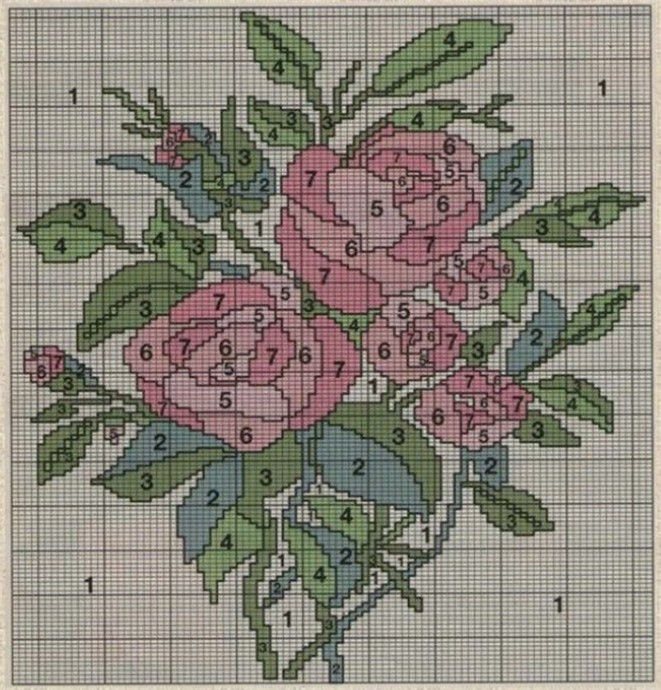 ​Сложный узор с розами для свитера