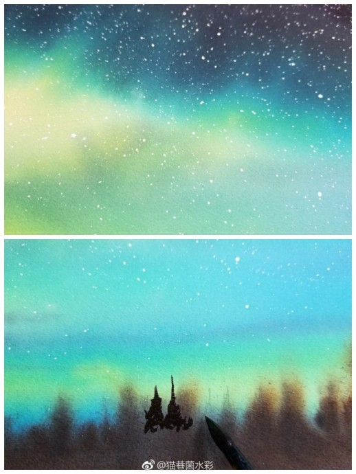 Рисуем звёздное небо над лесом