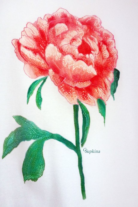 Рисование пиона на футболке