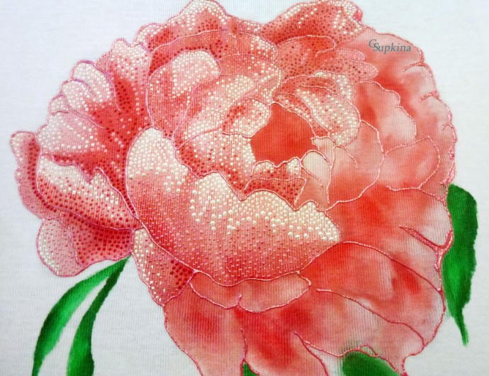 Рисование пиона на футболке