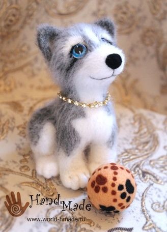 Щенок хаски в технике сухого валяния