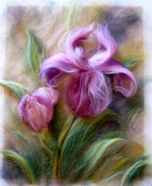 Шерстяная акварель: ирисы