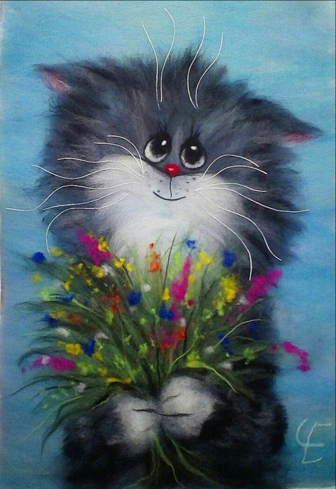 ​Коты в технике валяния из шерсти