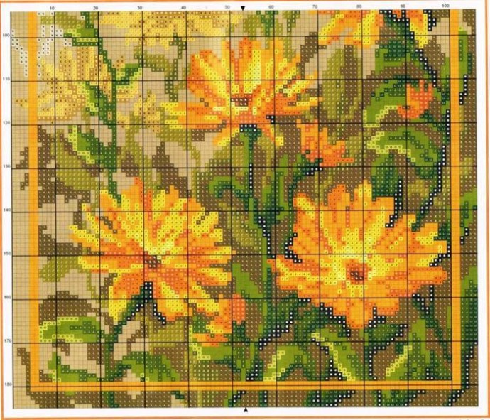 Вышитые цветы в желтых тонах