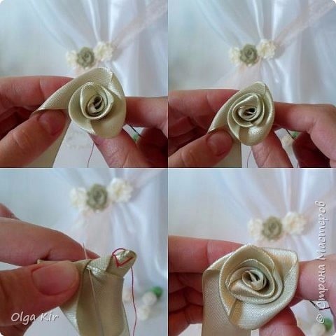 Розы из атласных лент