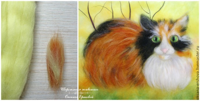 Картина из шерсти "Кот"