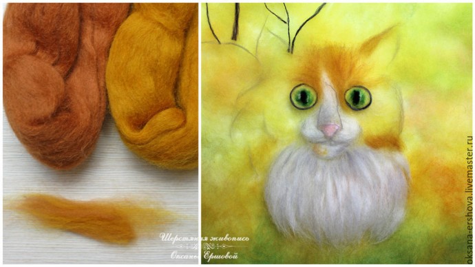 Картина из шерсти "Кот"