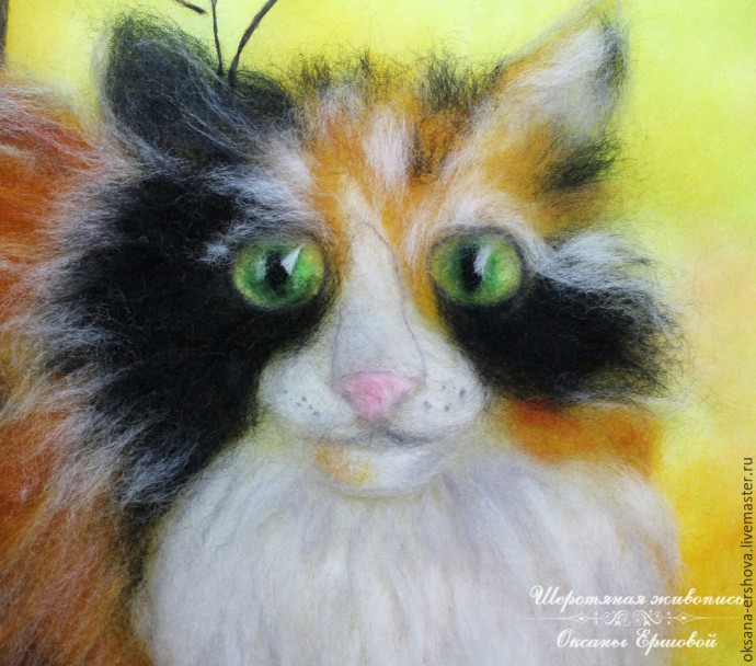 Картина из шерсти "Кот"