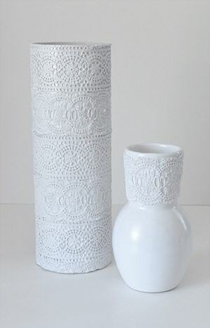 Декор вазы кружевом