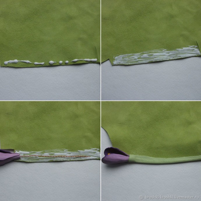 Кожаная брошь с крокусами