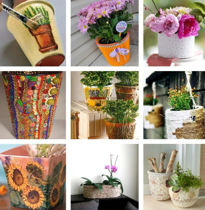 Как оригинально украсить цветочный горшок
